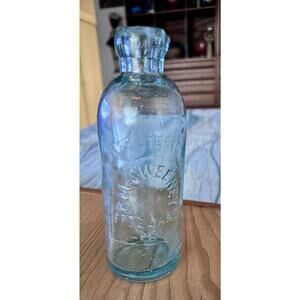 Antique Hutchinson Bottle-P. M. Sweeney Freeland, PA-Aquamarine–1880s Blob Top